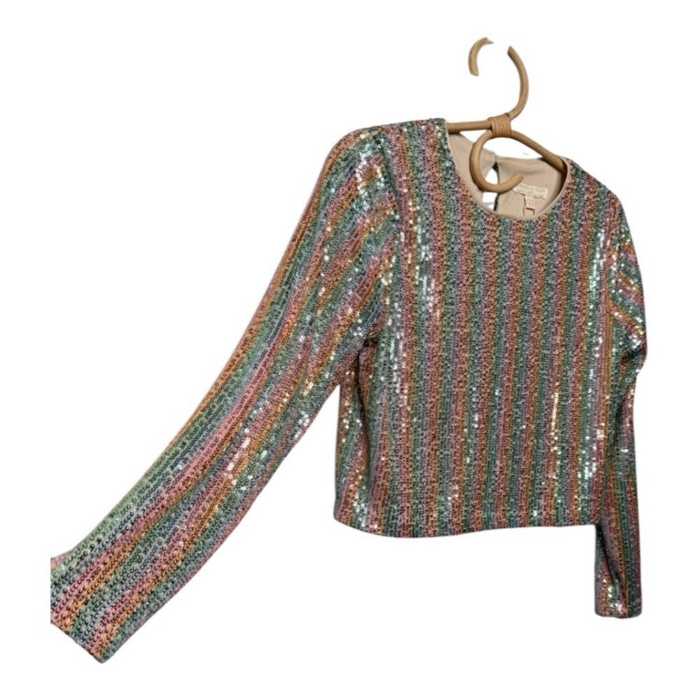 Chelsea & Violet Girls Rainbow Stripe Sequin LS Top New Size Girls L Pink Silver - Picture 4 of 14